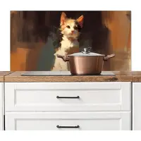 KitchenYeah Spatscherm keuken 100x50 cm - Kookplaat achterwand Kat - Geschilderd - Artistiek - Wit - Muurbeschermer - Spatwand fornuis - Hoogwaardig aluminium