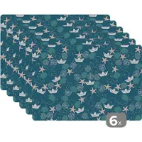 KitchenYeah Placemat - Placemats kunststof - Patronen - Strand - Zee - 45x30 cm - 6 stuks - Hittebestendig - Anti-Slip - Onderlegger - Afneembaar