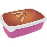 MuchoWow Broodtrommel Roze - Lunchbox Pizza - Kaas - Rood - Pepperoni - Brooddoos 18x12x6 cm - Brood lunch box - Broodtrommels voor kinderen en volwassenen