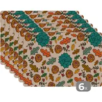 KitchenYeah Placemat - Placemats kunststof - Herfst - Bloemen - Patronen - 45x30 cm - 6 stuks - Hittebestendig - Anti-Slip - Onderlegger - Afneembaar
