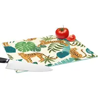 KitchenYeah Glazen Snijplank - 39x28 - Jungle - Luipaard - Planten - Patroon - Meiden - Jongens - Snijplanken Glas