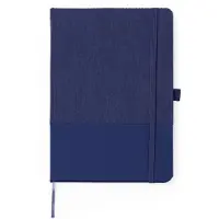 Roly Notitieboek Navy Blauw A5 omslag corudroy stof en PU leer 80 vellen gelinieerd papier bladwijzer en elastiekje voor pen aan zijkant model Suly