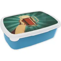 MuchoWow Broodtrommel Blauw - Lunchbox Bierglas - Schuim - Retro - Groen - Brooddoos 18x12x6 cm - Brood lunch box - Broodtrommels voor kinderen en volwassenen