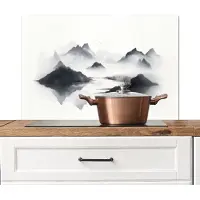 KitchenYeah Spatscherm keuken 80x55 cm - Kookplaat achterwand Bergen - Mistig - Water - Wit - Muurbeschermer - Spatwand fornuis - Hoogwaardig aluminium