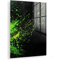 MuchoWow Glasschilderij 120x160 cm - Schilderij acrylglas - Spetters - Groen - Chaotisch - Groen - Foto op glas - Muurdecoratie woonkamer - Wanddecoratie slaapkamer - Schilderijen
