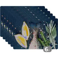 KitchenYeah Placemat - Placemats kunststof - Vis - Citroen - Kruiden - 45x30 cm - 6 stuks - Hittebestendig - Anti-Slip - Onderlegger - Afneembaar
