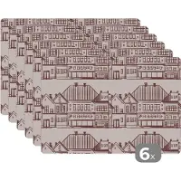 KitchenYeah Placemat - Placemats kunststof - Huizen - Patronen - Abstract - 45x30 cm - 6 stuks - Hittebestendig - Anti-Slip - Onderlegger - Afneembaar