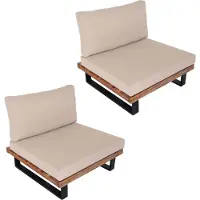 MCW Set van 2 loungestoelen -H54, tuinstoelen, gesponnen poly acacia hout FSC-gecertificeerd aluminium ~ lichtbruin, bekleding beige