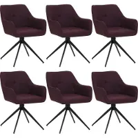 Mendler Set van 6 eetkamerstoel -O47, keukenstoel armleuning, draaibaar met automatische terugvering, stof/textiel (270g/m²) ~ bordeaux