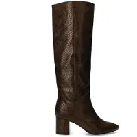 Manfield Bruine snake print hoge leren laarzen met hak | Maat 38