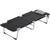 Merax Klapbaar Campingbed Met Kussen – Lichtgewicht Veldbed 183x66 Cm – Zwart – Outdoor Logeerbed Voor Camping En Tuin – Opvouwbaar Met Draagtas