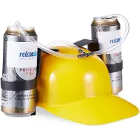 Relaxdays feest drinkhelm - voor 2 blikjes - met slang - voetbal & carnaval - feestartikel - geel