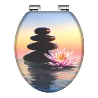Schutte MDF toiletbril SUNSET DREAM, toiletdeksel met soft-close mechanisme, toiletbril met houten kern, toiletdeksel