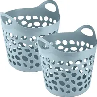 PlasticForte Flexibele wasmand/opbergmand - 2x - rond - blauw - 30 liter - D40 x H39 cm