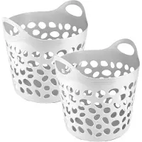 PlasticForte Flexibele wasmand/opbergmand - 2x - rond - wit - 30 liter - D40 x H39 cm