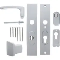 Starx Veiligheidsgarnituur - Aluminium F1 - Aluminium - - Deurklink en op SKG*** met kerntrekbeveiliging 195x50mm PC55/72 Aluminium F1