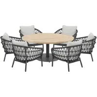 AVH-Collectie Arezzo Saba low dining tuinset 160xH75 cm rond 7 delig teak rope