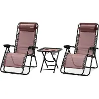 SereneLife Ligstoel set van 2 – Verstelbare Buitenkamerstoel met Afneembaar Bekerhouderblad en Zijtafel en 2 Bekerhouders – Inklapbare Relaxstoel met Verwijderbare Kussens