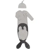 Snoozebaby Slaapzak & Pakje in 1 Grey Melange Pinguin incl. Mutsje - 0-3 mnd