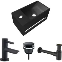 Boss & Wessing Fonteinset bws solid surface met handdoekhouder links zwart mat zwart