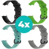 Strap-it Siliconen bandjes geschikt voor Fitbit Charge 4 bandje - Bundel van 4 bandjes - Sport bandje Geschikt voor Fitbit Charge 3 bandje - Set bandjes 4x Zwart - Aqua - Grijs - Groen - Maat M/L (Large)