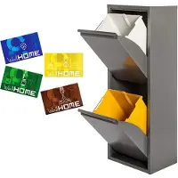 Wellhome Metal Afvalbak En Recyclingbak Met 4 Magnetische Labels 34l 2 Compartimenten