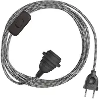 Creative Cables Snakebis Zig-zag E14-lampenkap-bedrading Set Met Lamphouder. Zigzag-stofkabel En 2-polige Stekker 1.8 M