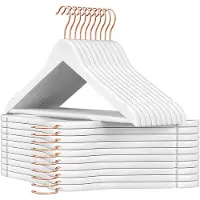 Songmics Houten kleerhanger antislip, Wit + roségouden kleur / 20