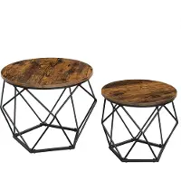 Vasagle Ronde salontafel met afneembaar blad, set van 2, Vintagebruin + zwart