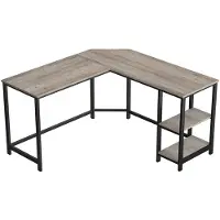 CALICOSY L-vormig bureau met 2 planken, Grijze + Zwart