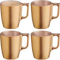 Luminarc Koffiemokken Monaco - 4x stuks - Hard Glas - goud - 250 ml - 9 cm - Flashy metallic finish