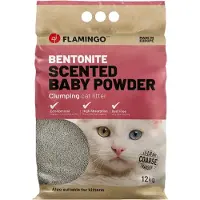 Flamingo Kattenbakvulling Bentoniet met Babypoeder – Grove Korrels, Klonterend, 12 KG voor 10 Weken, Super Absorberend, Stofarm, Heerlijke Babypoedergeur – Uit Europa