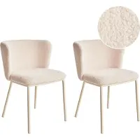 Beliani MINA II - Eetkamerstoel set van 2 - Lichtbeige - Boucle