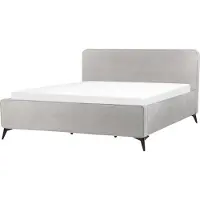 Beliani VALOGNES - Tweepersoonsbed - Lichtgrijs - 180 x 200 cm - Corduroy