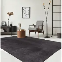 The Carpet RELAX – Extra Zacht & Wasbaar Vloerkleed tot 30°C met Antislip Onderzijde – Fluweelachtige Structuur – Voor Slaapkamer of Woonkamer – Antraciet, 80 x 150 cm