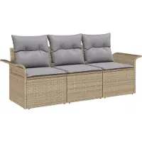 vidaXL Bankstel 3 st 3-Aantal zitplaatsen Beige en Grijs poly rattan