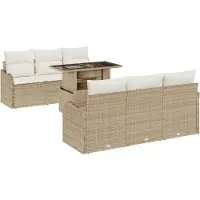 vidaXL Tuinset met 7 stukken, 6 zitplaatsen, beige, polyrotan