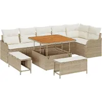 vidaXL Tuinbank Set 9 st 8-Aantal zitplaatsen Beige en Crème