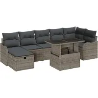 vidaXL Tuinset met 8 zitplaatsen, grijs, van polyrotan