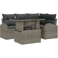 vidaXL Tuinbank Set 5 st 4-Aantal zitplaatsen Grijs Poly rattan