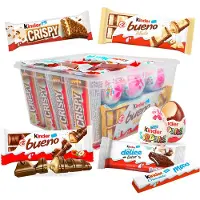 Kinder chocolade mix: Bueno melk & wit, Surprise, Delice, Maxi & Crispy