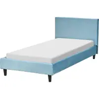 Beliani FITOU - Eenpersoonsbed - Lichtblauw - 90 x 200 cm - Fluweel