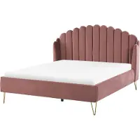 Beliani AMBILLOU - Tweepersoonsbed - Roze - 160 x 200 cm - Fluweel