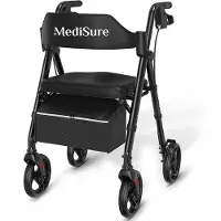 Medisure Rollator - Rollators - Rollator Lichtgewicht en Opvouwbaar - Draagkracht 150 KG - In Hoogte Verstelbaar - Met Tas - Zwart