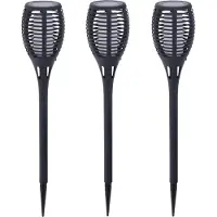 Pro Garden 3x solar fakkels/toorts - zwart - met vlam effect - zonne-energie - 49 cm - tuinverlichting