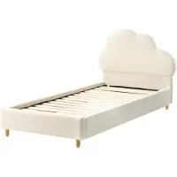Beliani BELLEVUE - Eenpersoonsbed - Gebroken wit - 90 x 200 cm - Bouclé