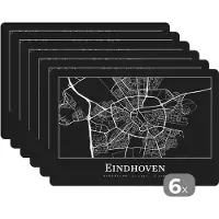 KitchenYeah Placemat - Placemats kunststof - Plattegrond - Eindhoven - Kaart - Stadskaart - 45x30 cm - 6 stuks - Hittebestendig - Anti-Slip - Onderlegger - Afneembaar
