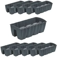 Prosperplast Plantenbak - Set van 10 stuks balkonpot - kunststof - 58 cm - 18L - Antraciet en Grijs kleur - voor buiten