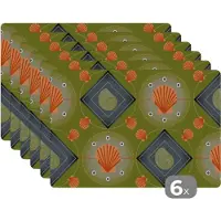 KitchenYeah Placemat - Placemats kunststof - Patchwork - Schelpen - Patronen - Zee - Strand - 45x30 cm - 6 stuks - Hittebestendig - Anti-Slip - Onderlegger - Afneembaar