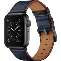 Mobigear Leren Watch bandje geschikt voor Apple Watch Bandje Gespsluiting | Firenze - 49/46/45/44 mm - Donkerblauw